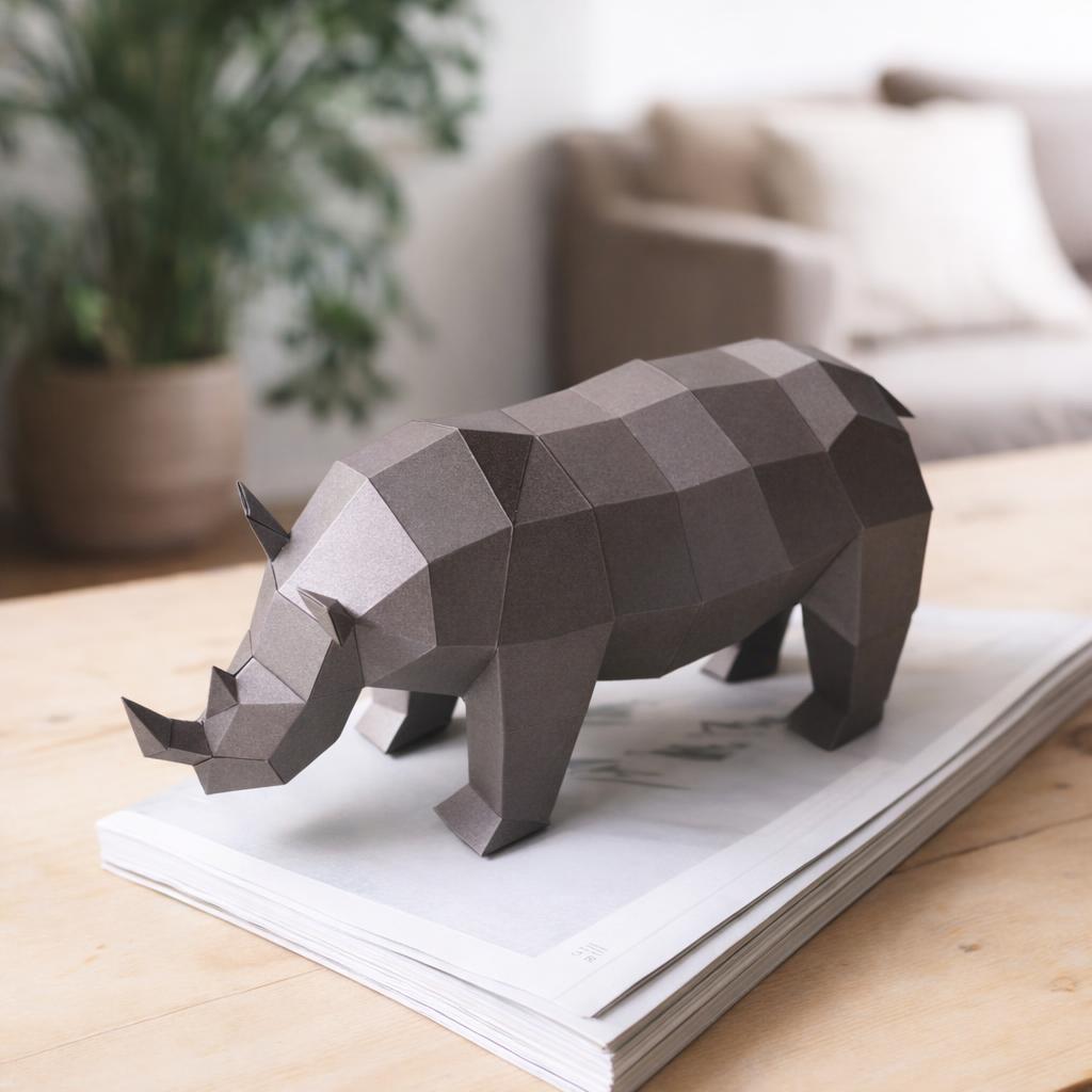 Papercraft de petit rhinocéros africain en origami 3D