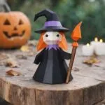 3D origami papercraft of a little witch