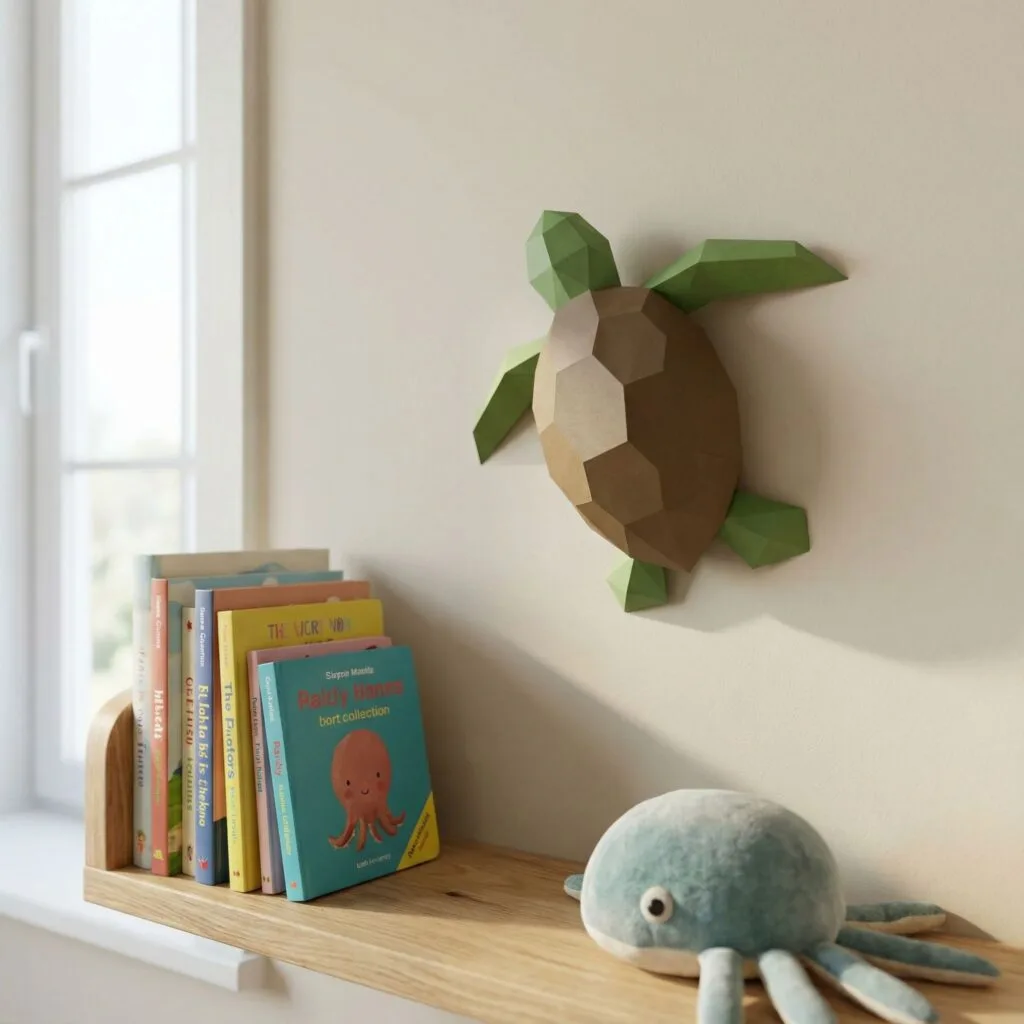 Papercraft kleiner Meeresschildkröten als 3D-Origami für die Wand