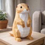 Papercraft de pequenos coelhos em pé em origami 3D