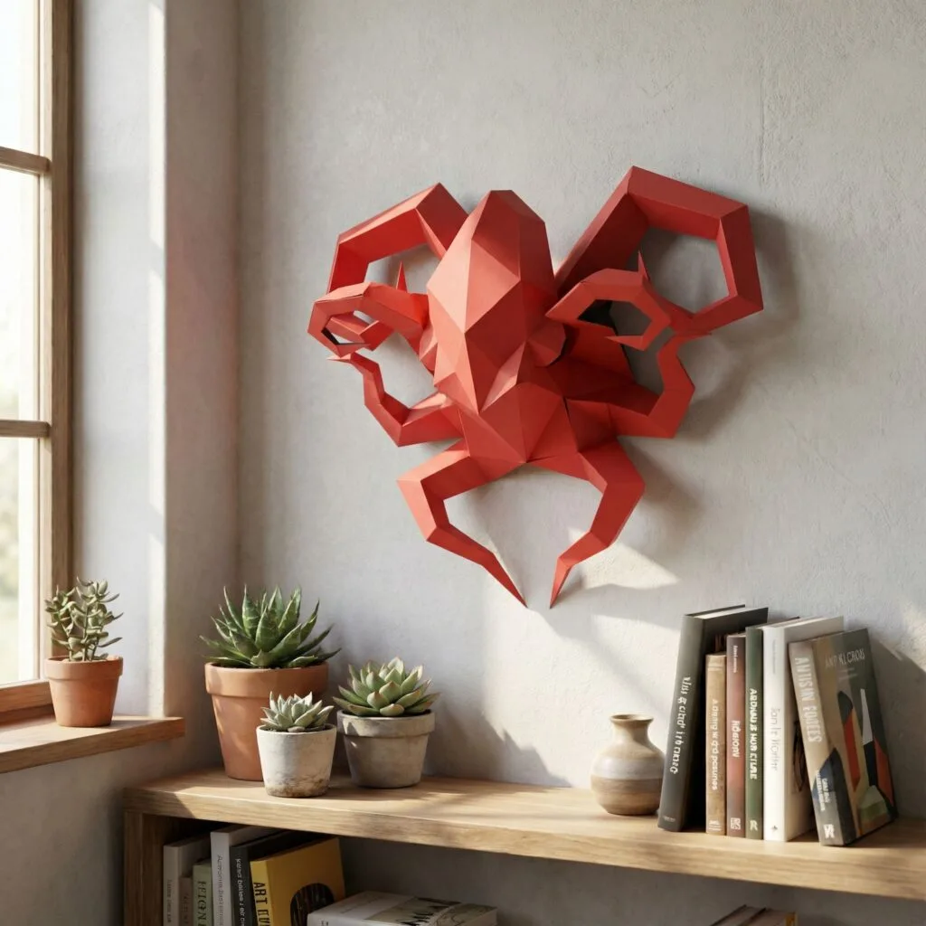Geometrischer Papercraft-Oktopus als 3D-Origami
