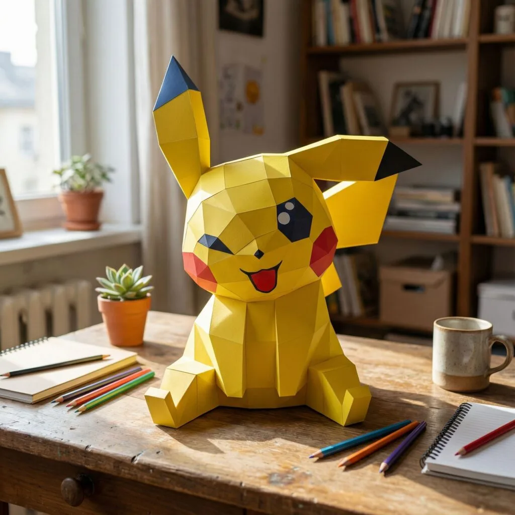 Sitting Pikachu origami papercraft