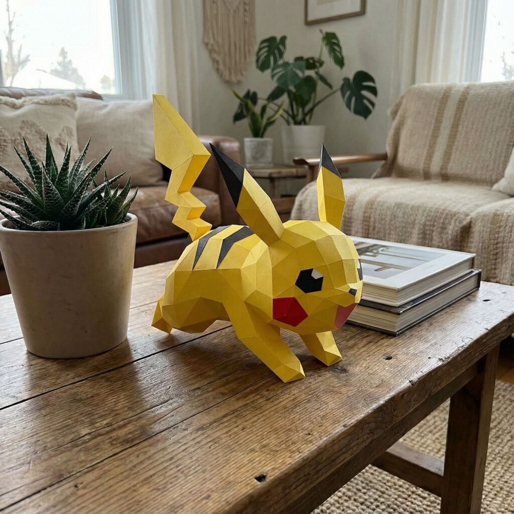 Papercraft de Pikachu qui court en origami 3D