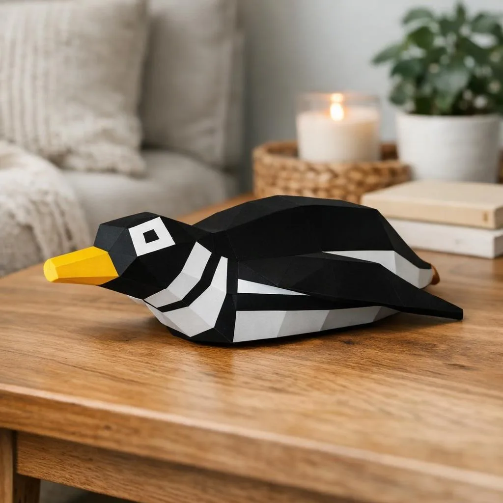 Papercraft de pinguim em pé em origami 3D