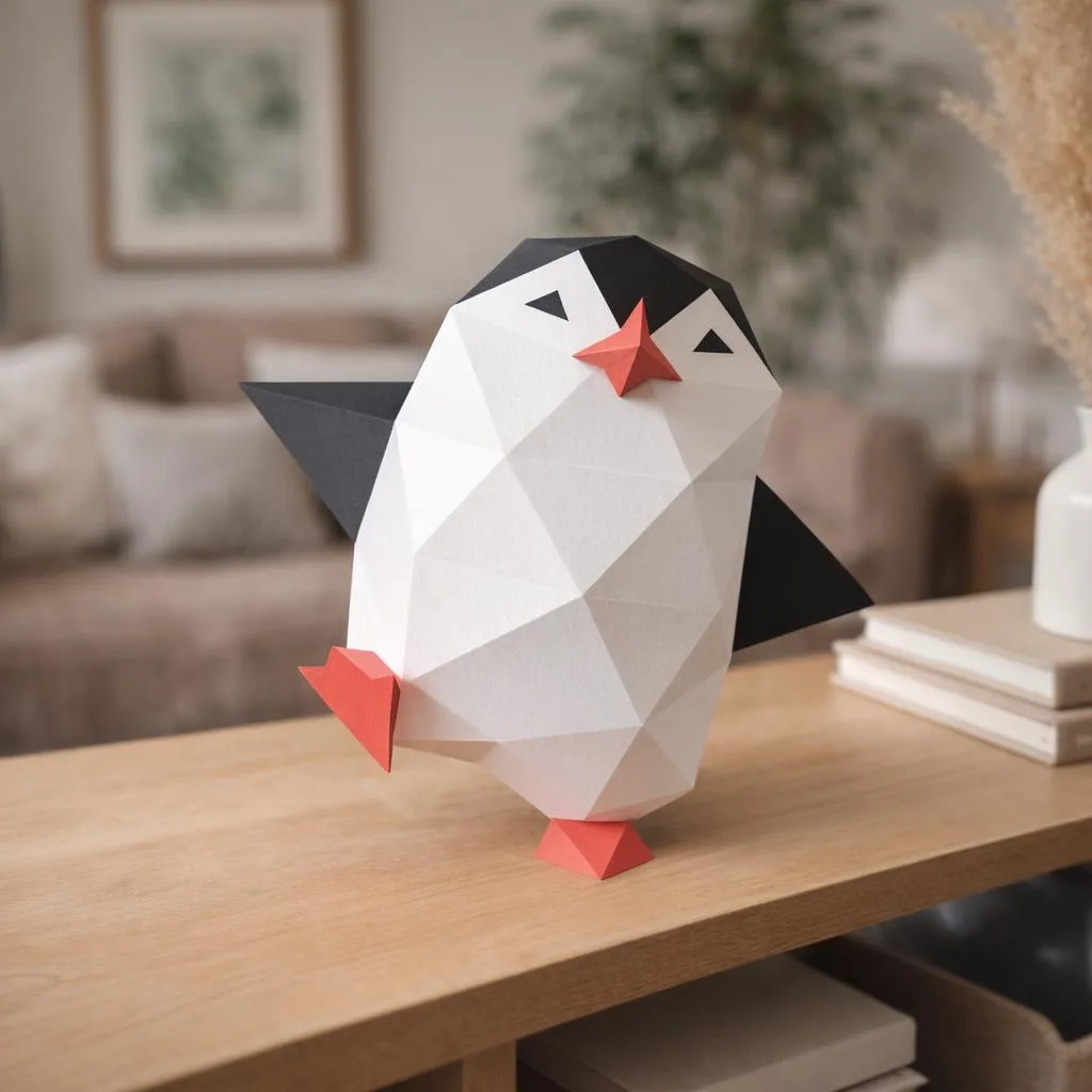 Papercraft de pingüino bailarín en origami 3D