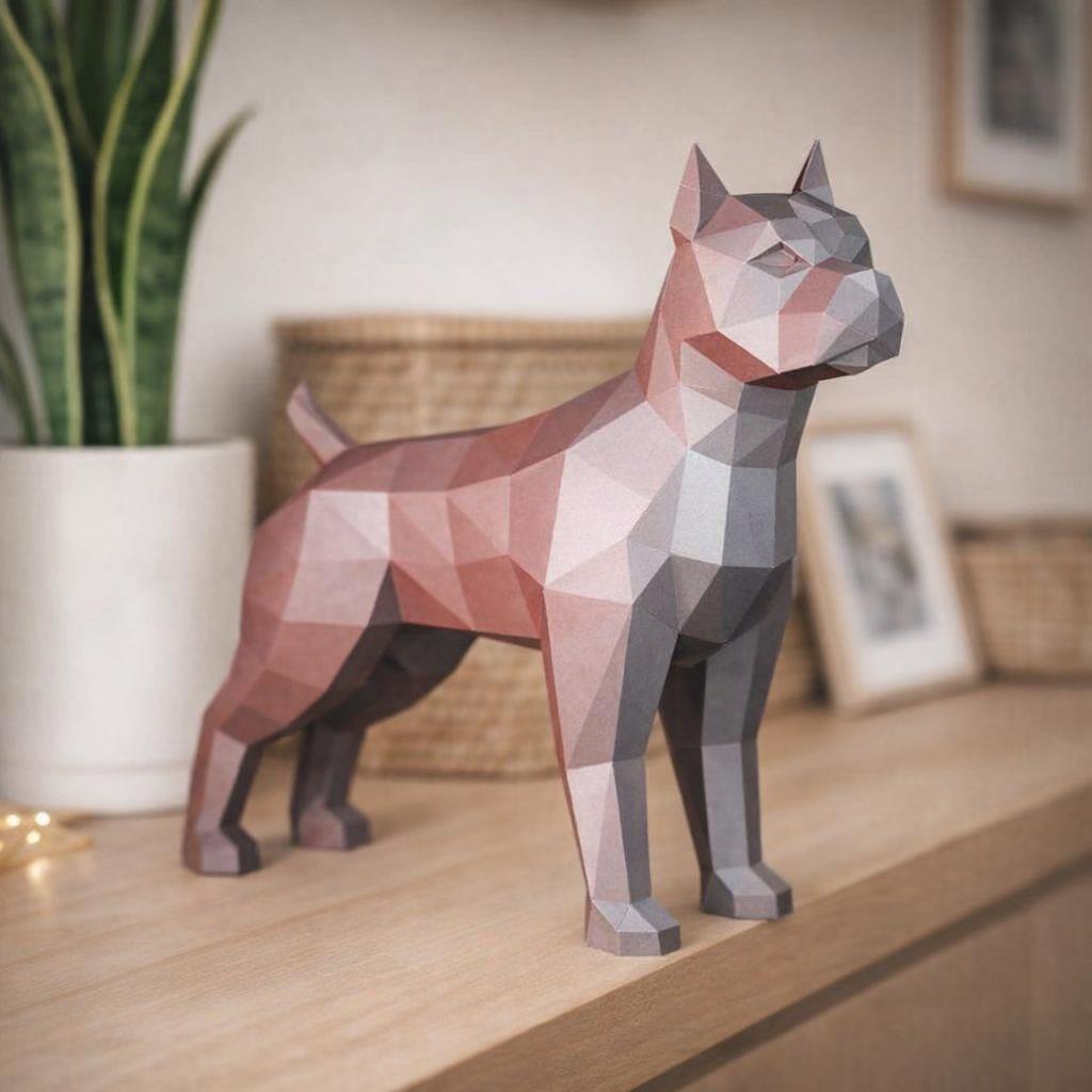 Papercraft de pitbull en origami 3D
