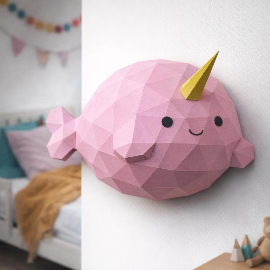 Papercraft de poisson narval en origami 3D