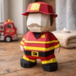 Papercraft de bombeiro em origami 3D