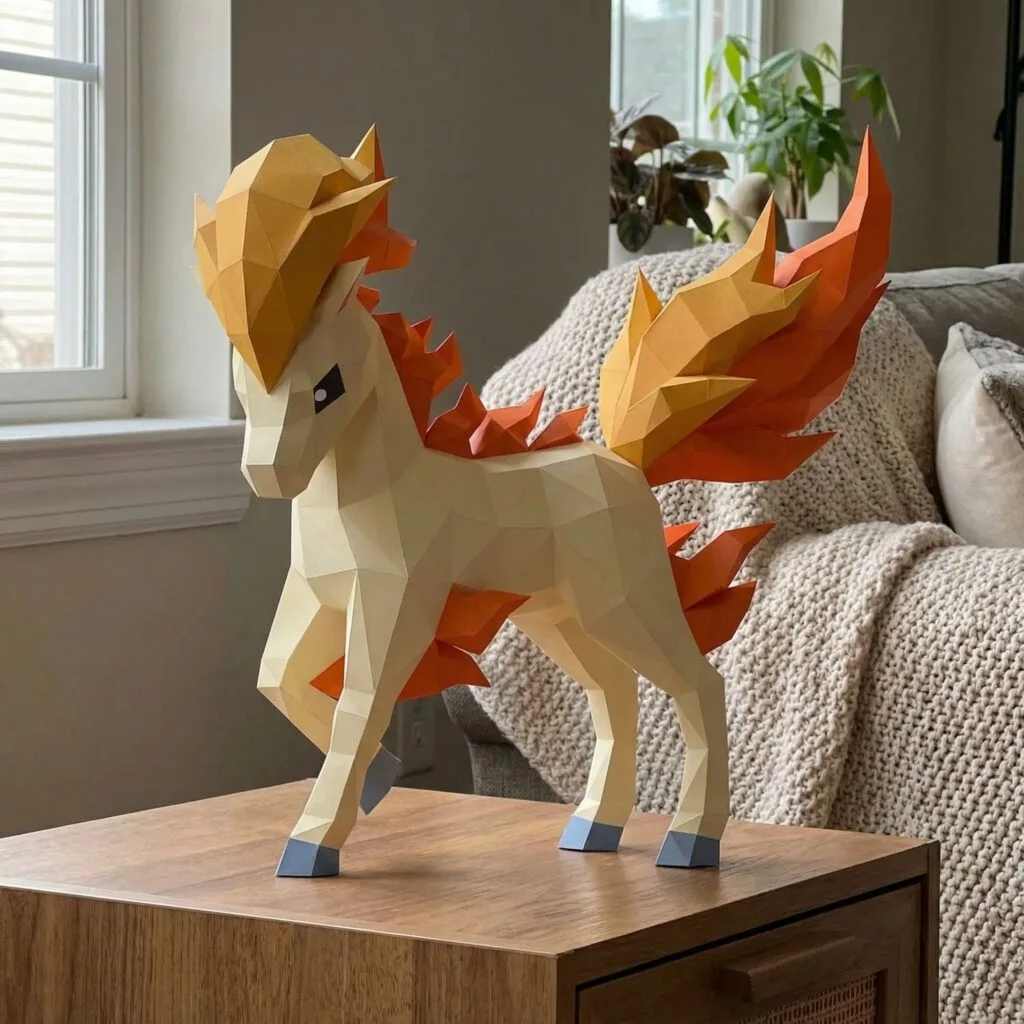 Papercraft de Ponyta Pokémon em origami 3D