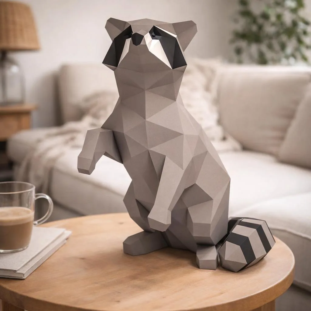Papercraft Waschbär als 3D-Origami