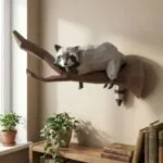 Raccoon papercraft op een tak in 3D-origami, weergave 2
