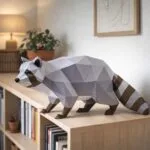 Lopende wasbeer in 3D-origami papercraft, weergave 2