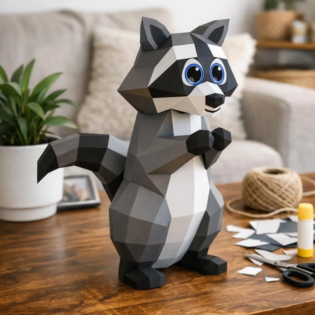 Niedliches Waschbär-Papercraft als Origami
