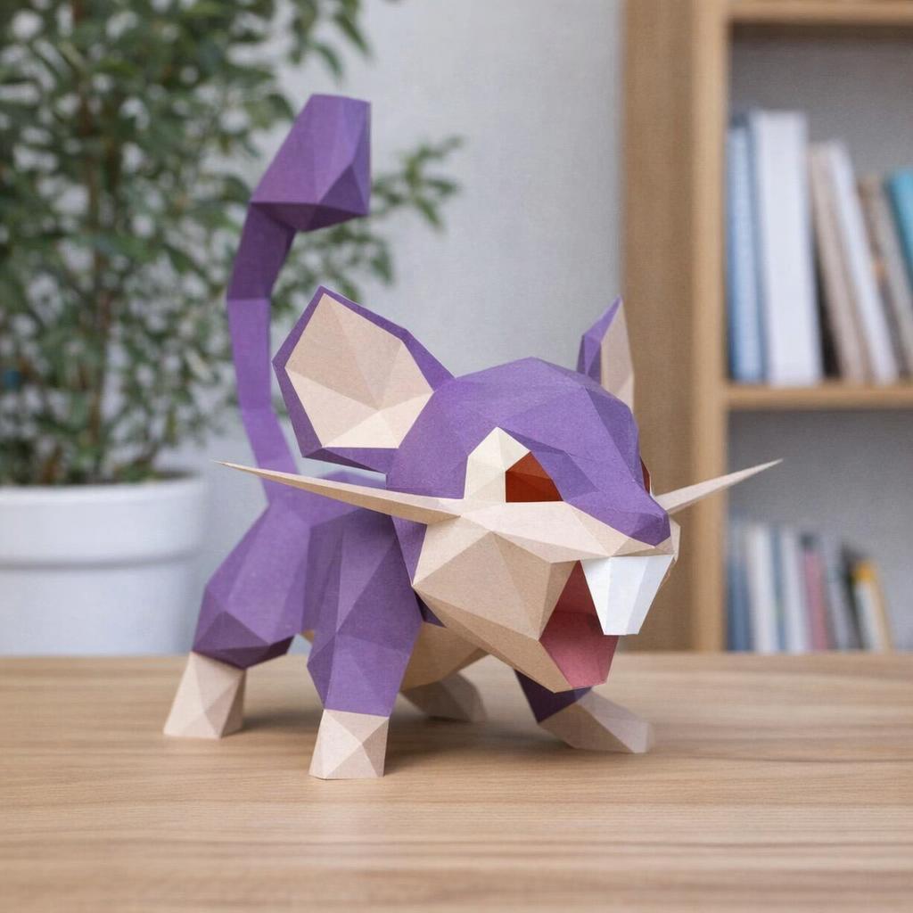Papercraft de rattatac Pokémon en origami 3D