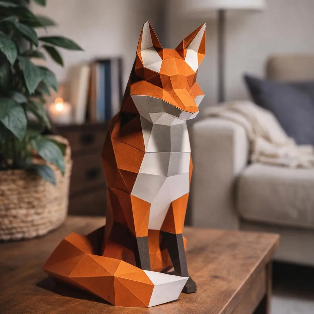 Papercraft sitzender Fuchs als 3D-Origami