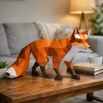 Papercraft de renard marchant en origami 3D, vue 2