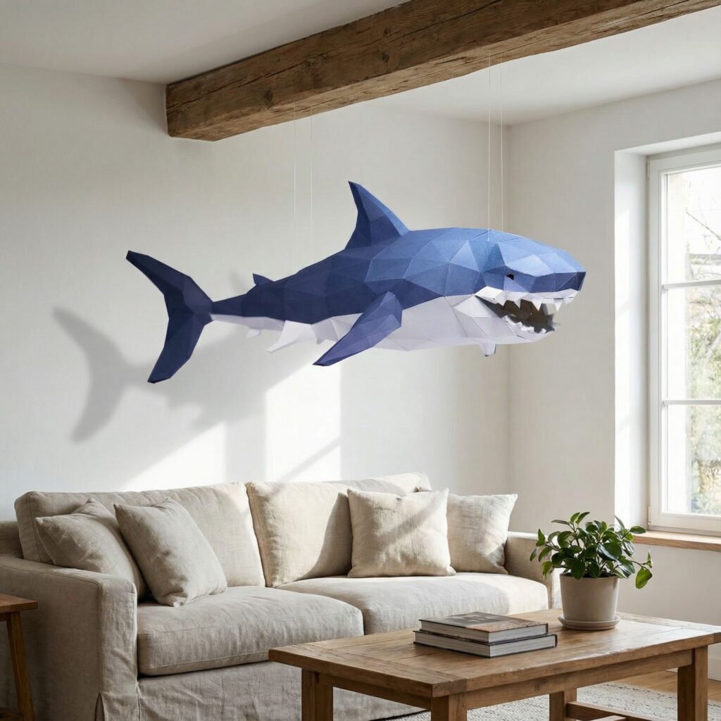 Papercraft de requin aggressif en origami 3D