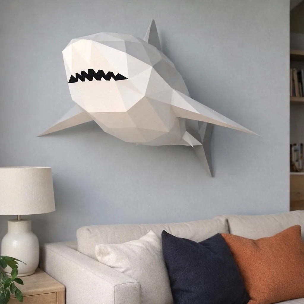 XXL Weißer Hai als 3D-Origami-Papercraft