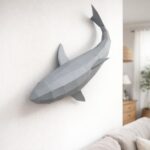 Papercraft de requin gris entier mural en origami 3D
