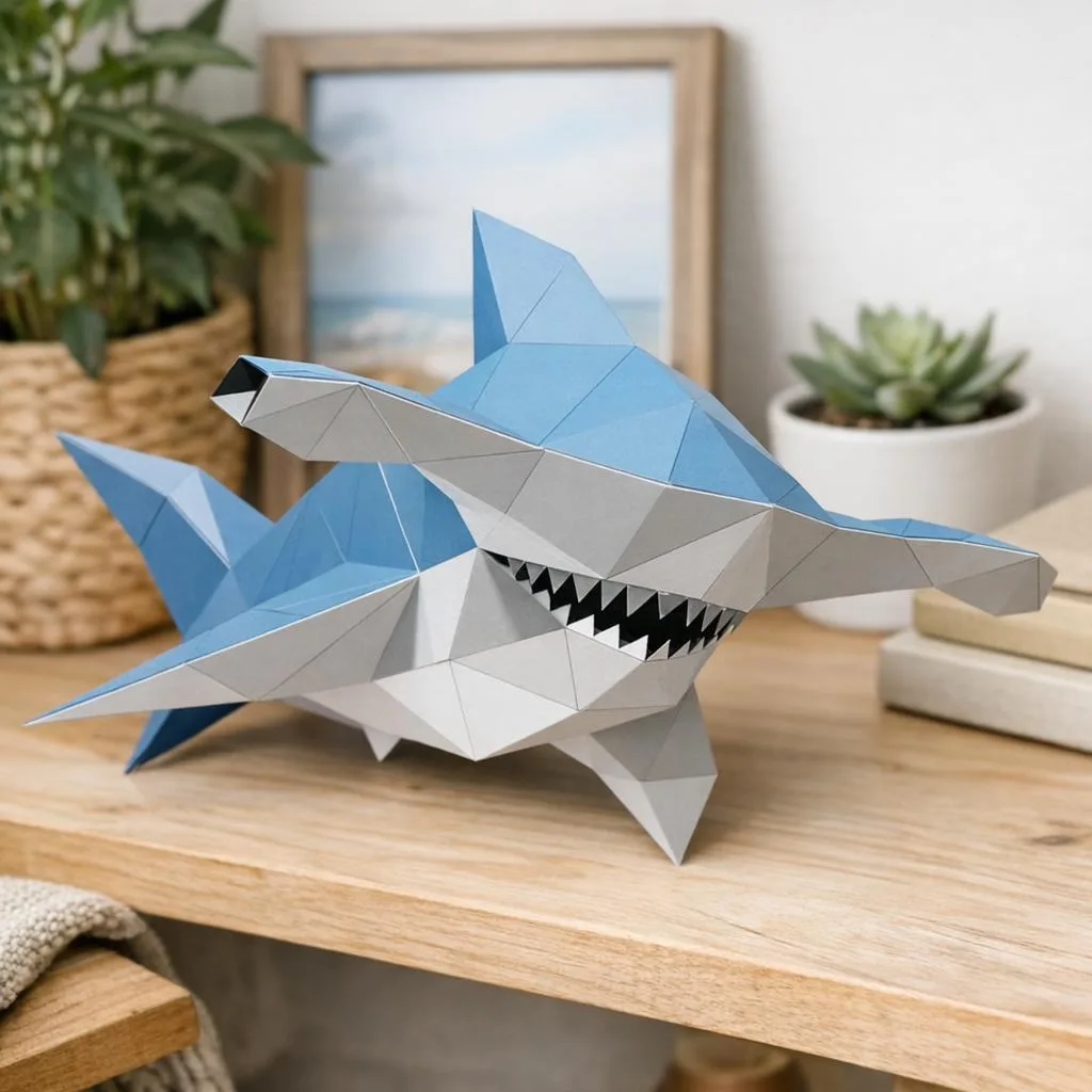 Papercraft de tiburón martillo bebé en origami 3D