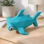 Turquoise 3D origami hammerhead shark papercraft