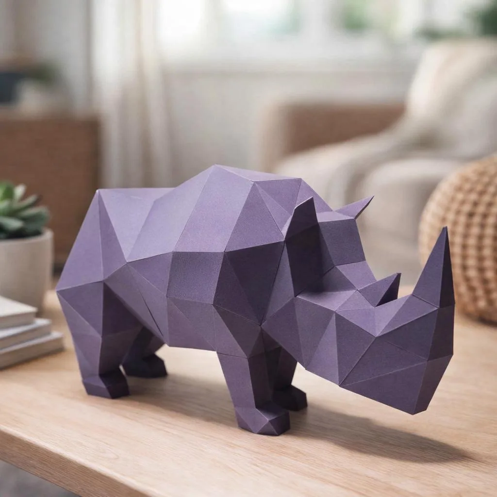 Simplistisches Papercraft-Nashorn im 3D-Origami-Stil