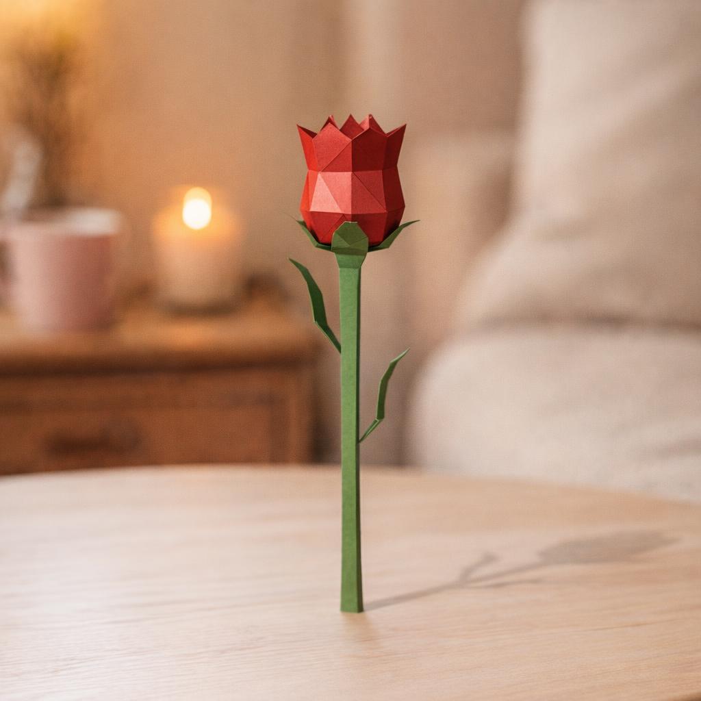 Papercraft de rose rouge en origami 3D