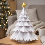 Verschneiter Weihnachtsbaum als 3D-Origami-Papercraft