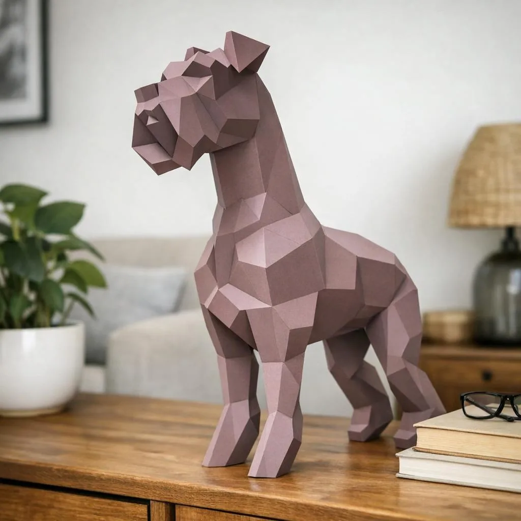 Stehendes malvenfarbenes Schnauzer Papercraft als 3D-Origami