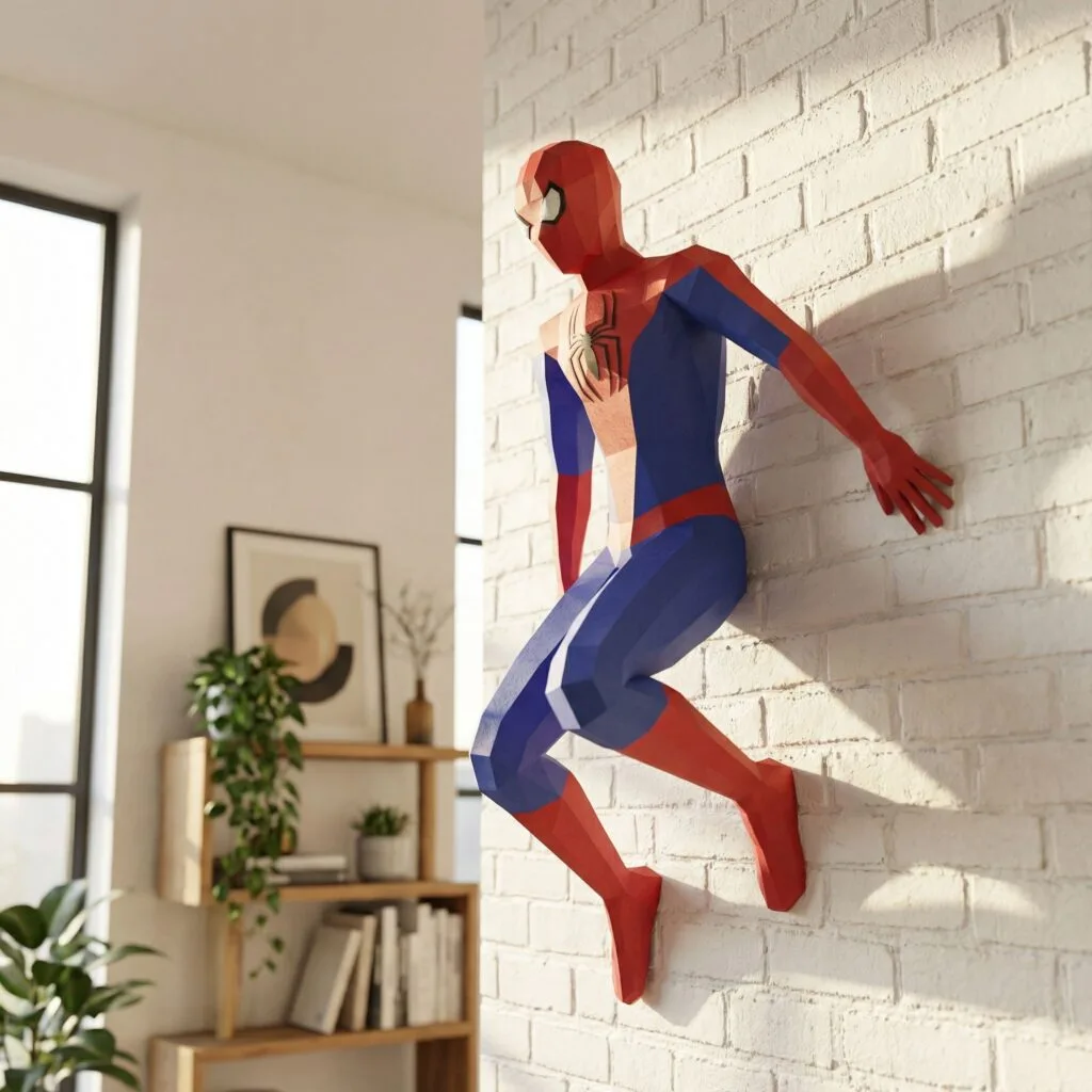 3D-Origami-Papercraft Spiderman als Wandmotiv