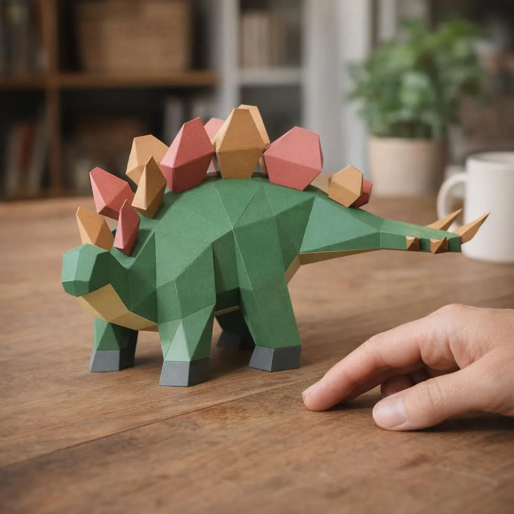 Papercraft de Stegosaurus fofo em origami 3D