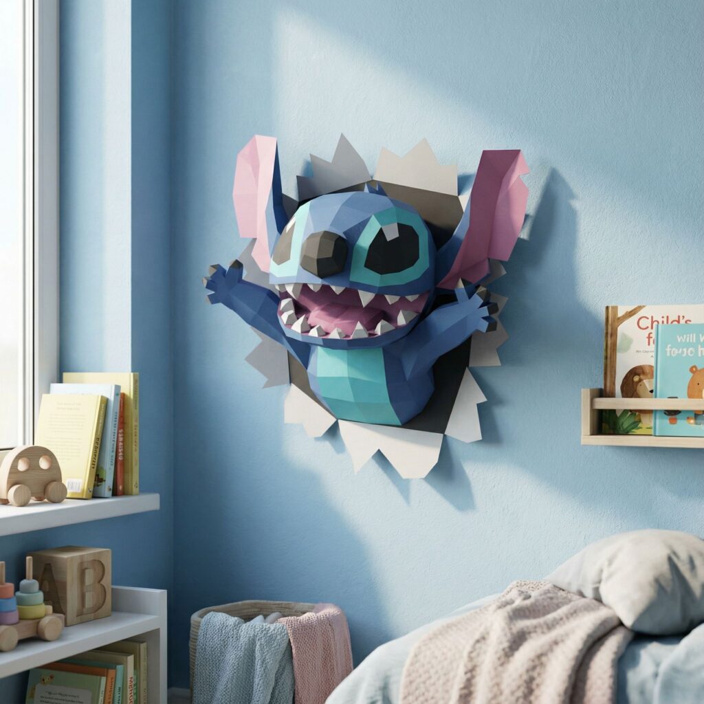 Papercraft de Stitch mural en origami 3D