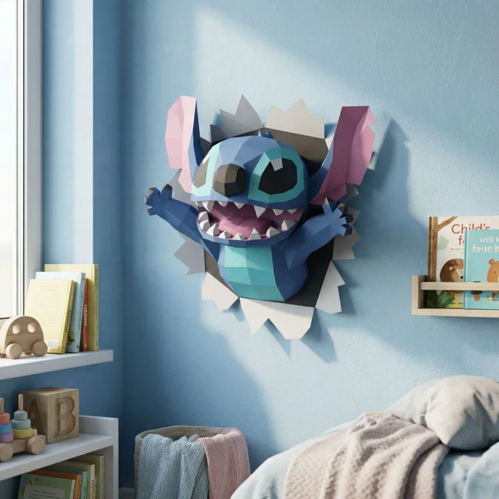 3D-Origami-Papercraft Stitch als Wanddekoration