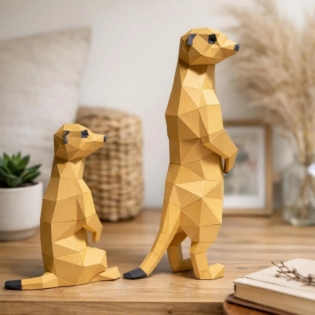 3D origami papercraft meerkats