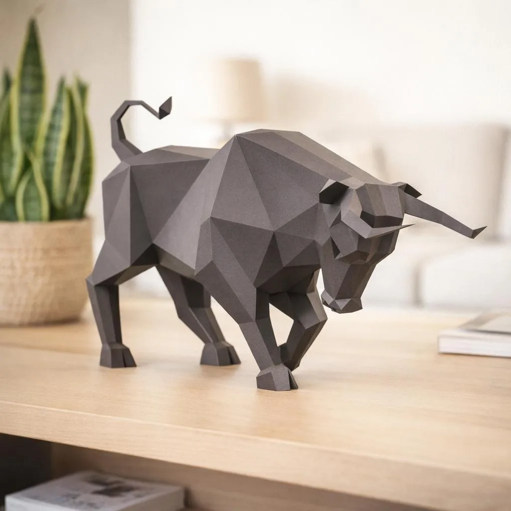 Papercraft de toro embistiendo en origami 3D