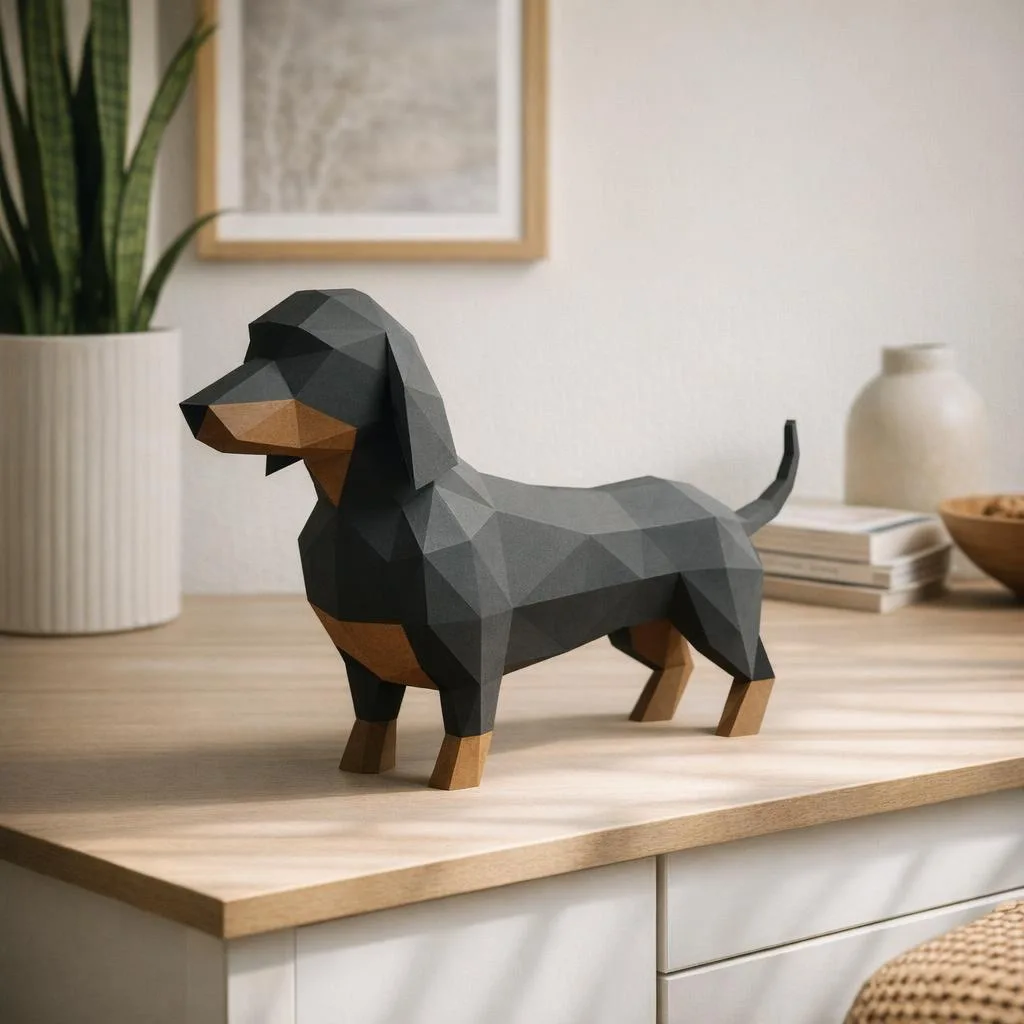 Dackel-Papercraft in 3D-Origami