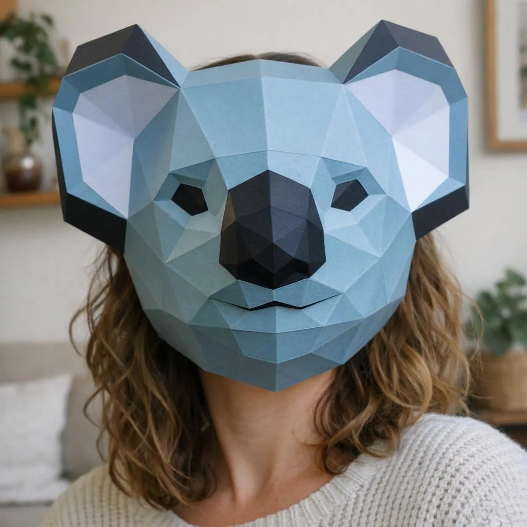 Papercraft de cabeza de koala mural en origami 3D