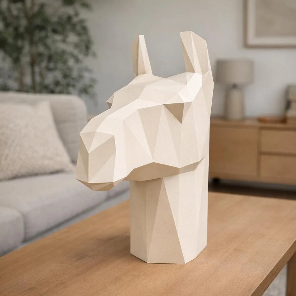 Papercraft Lama-Kopf zum Aufstellen in 3D-Origami