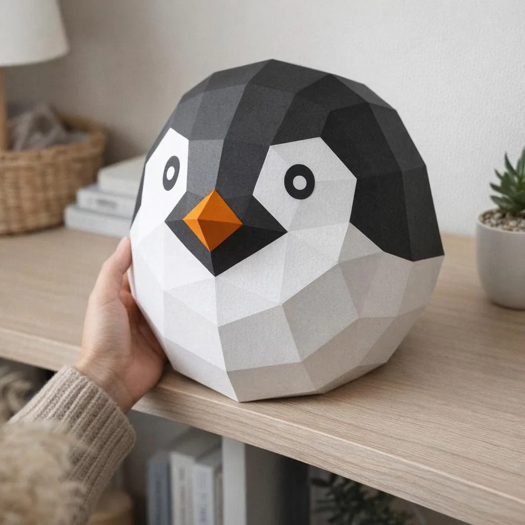 Papercraft Pinguinkopf als 3D-Origami