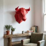 Papercraft de cabeça de touro em origami 3D
