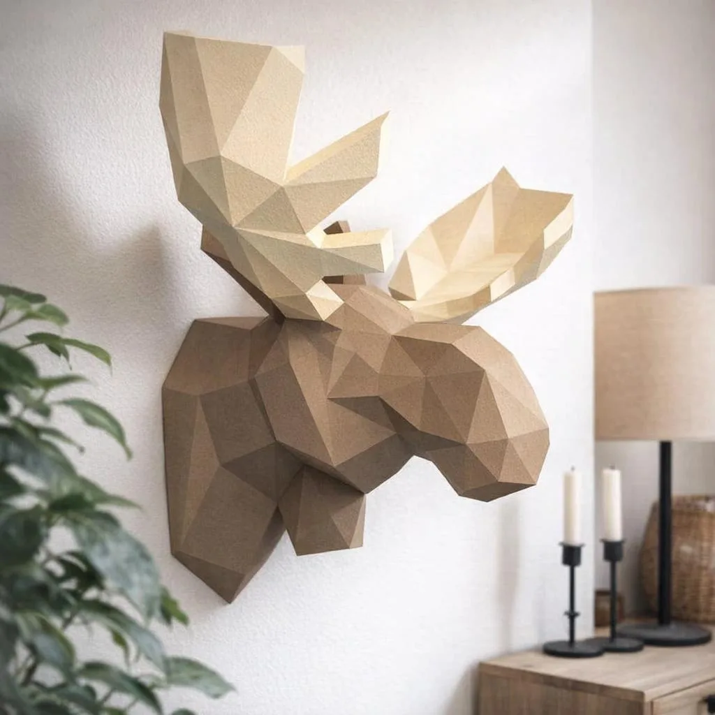Papercraft Elchkopf Wanddeko aus 3D-Origami