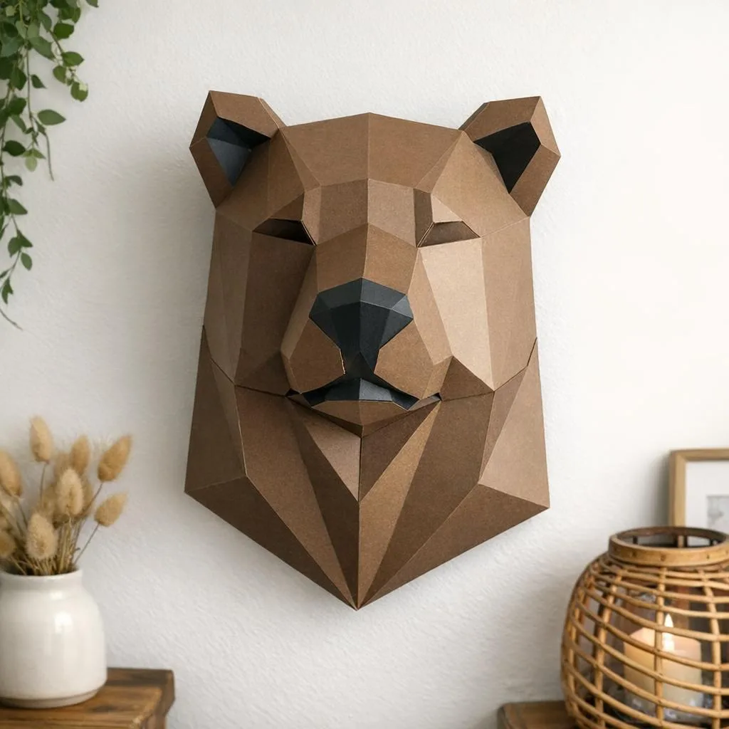 Papercraft testa d’orso frontale in origami 3D