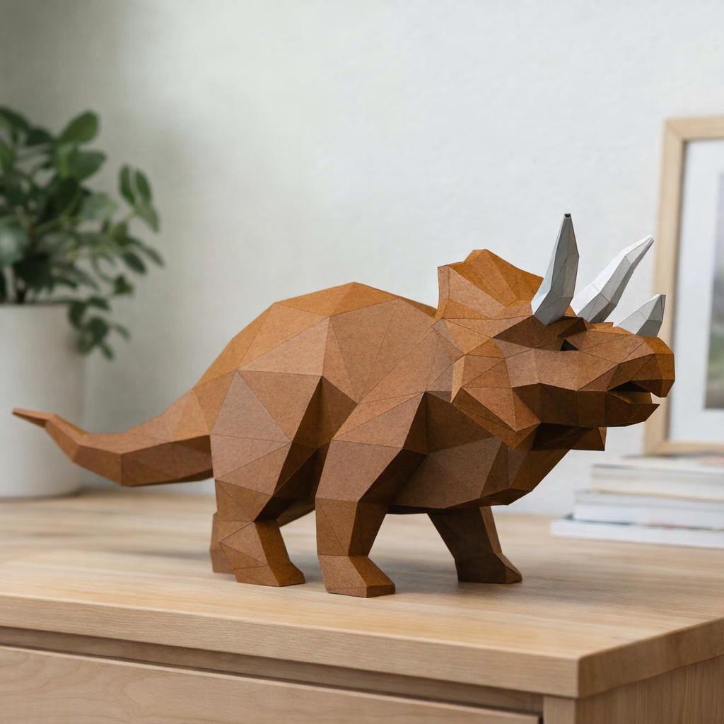 Papercraft de tricératops en origami 3D