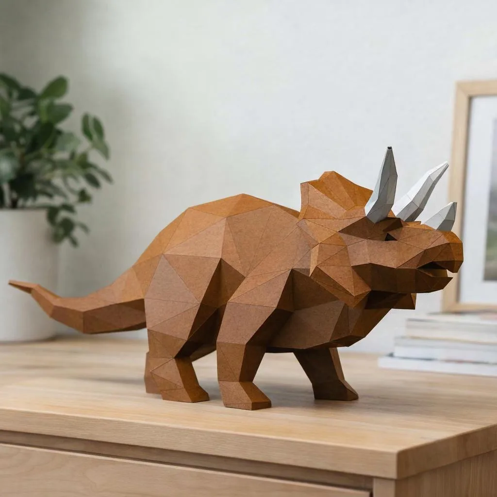 Papercraft tricératops réaliste en origami 3D