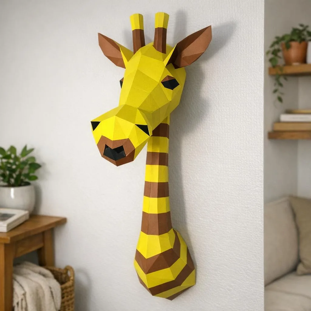 Cartoon giraffe trophy papercraft in 3D origami