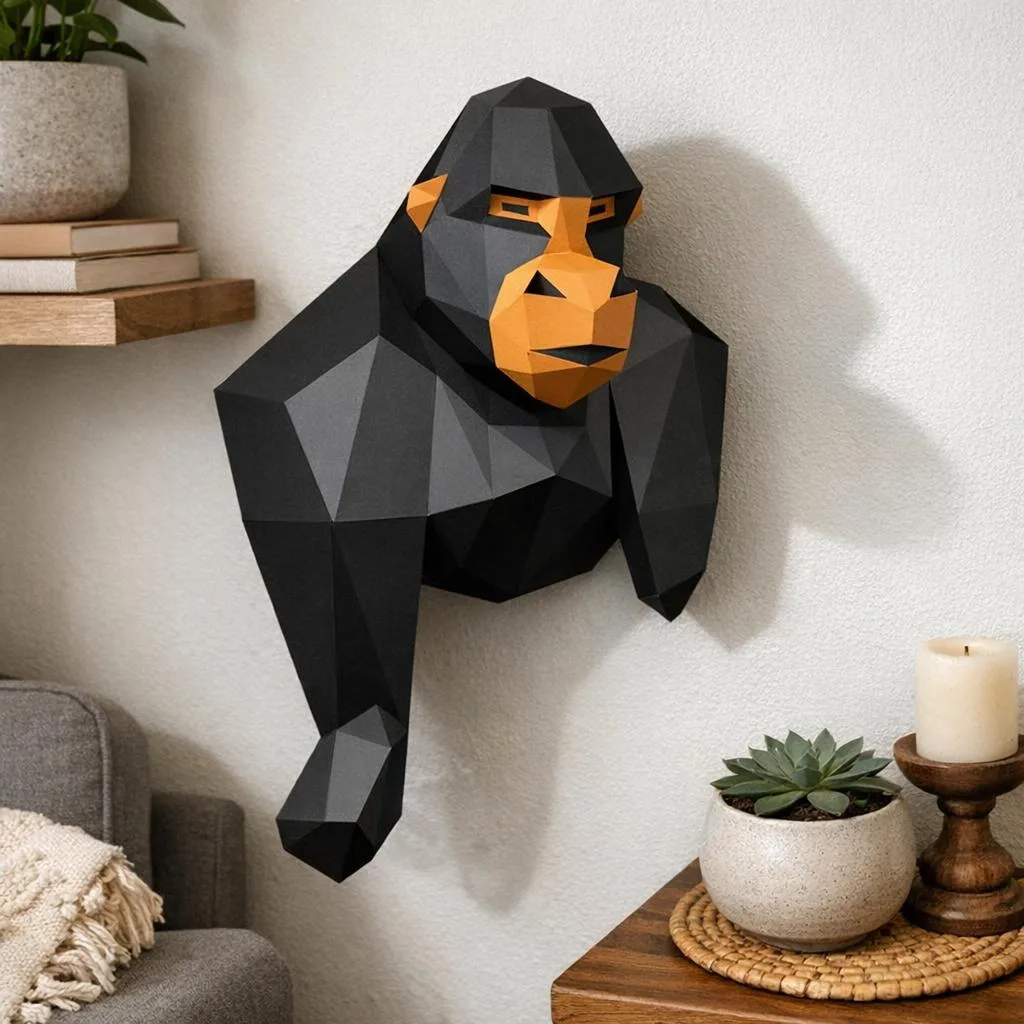 Papercraft-Gorilla-Wandtrophäe aus Origami