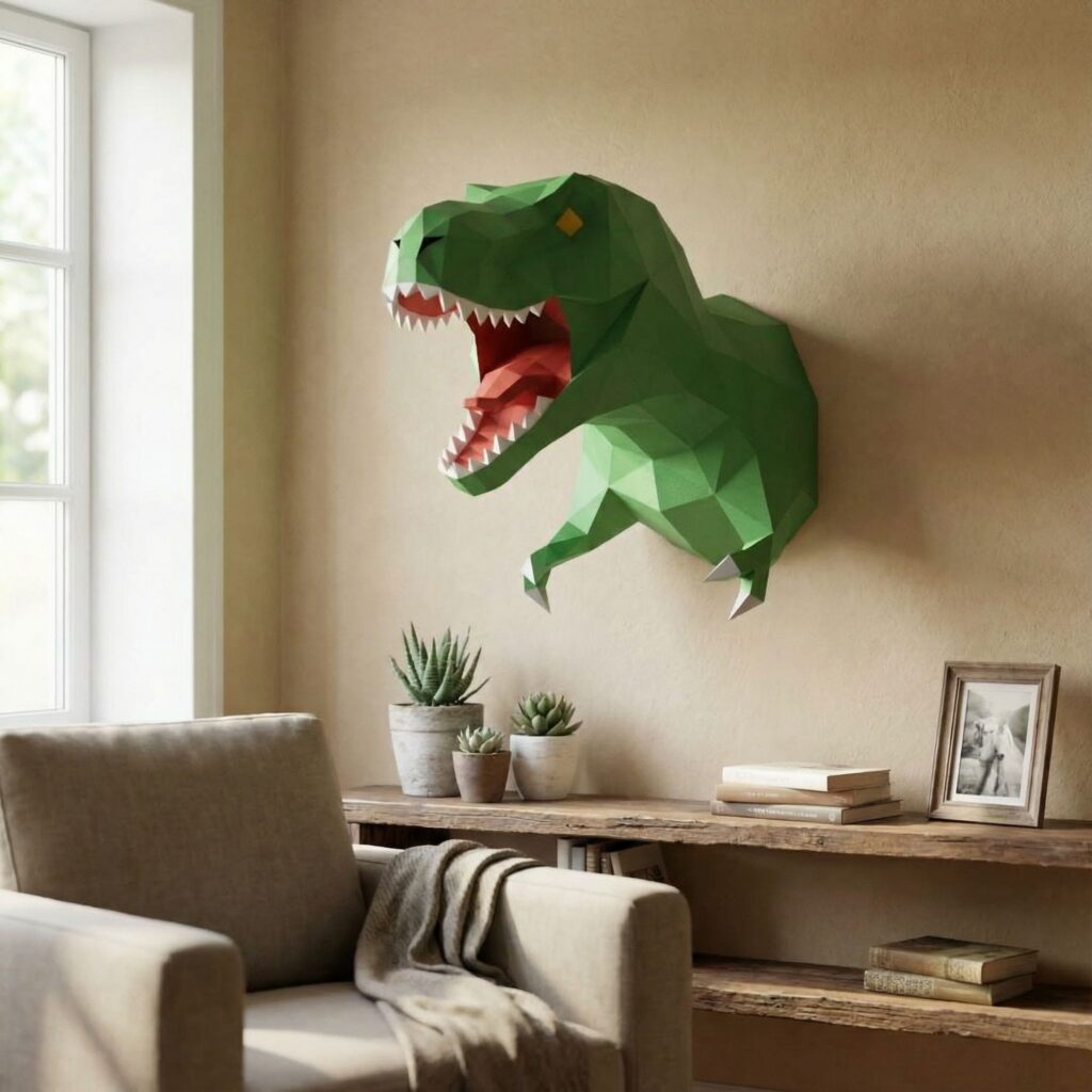 Papercraft de trophée T-Rex en origami 3D