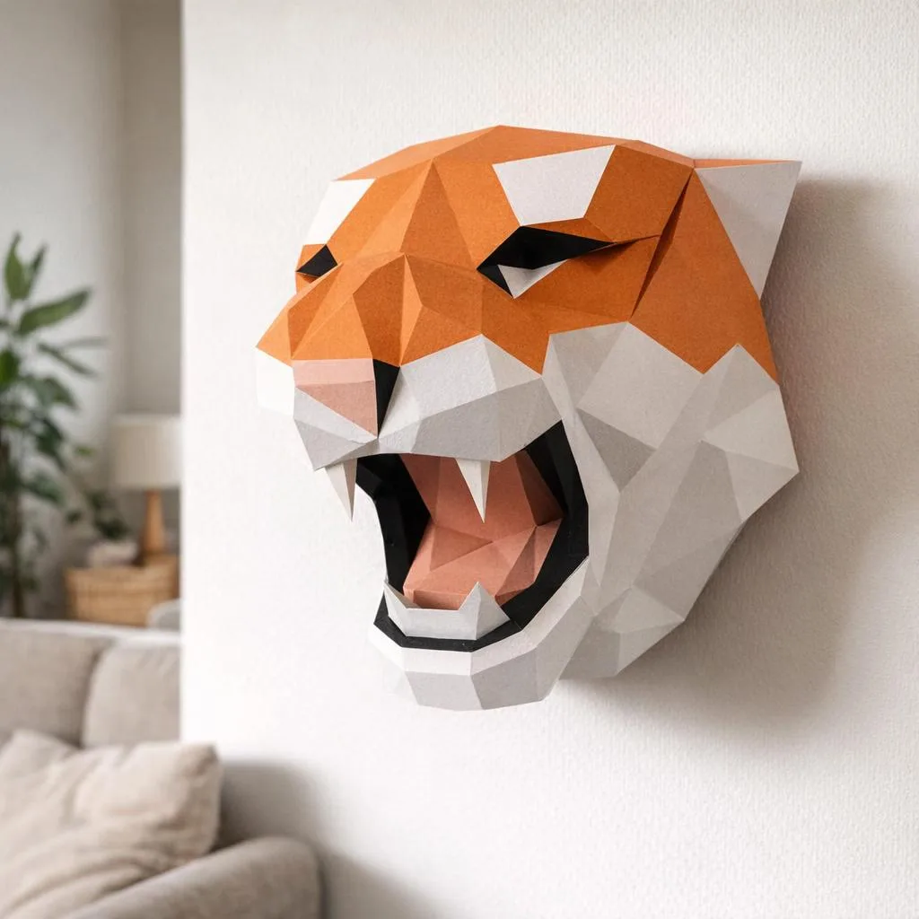 Papercraft Tiger-Trophäe als 3D-Origami