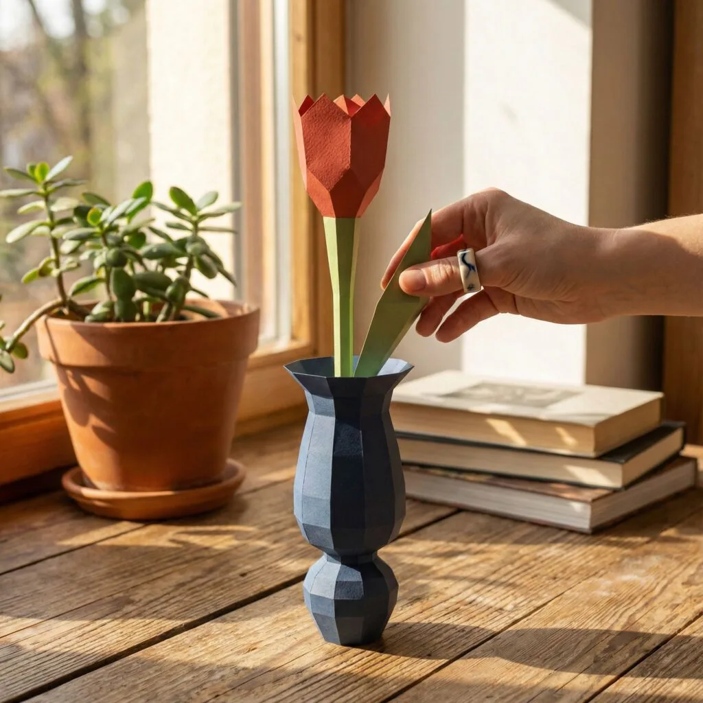 3D Origami Paper Tulip Papercraft
