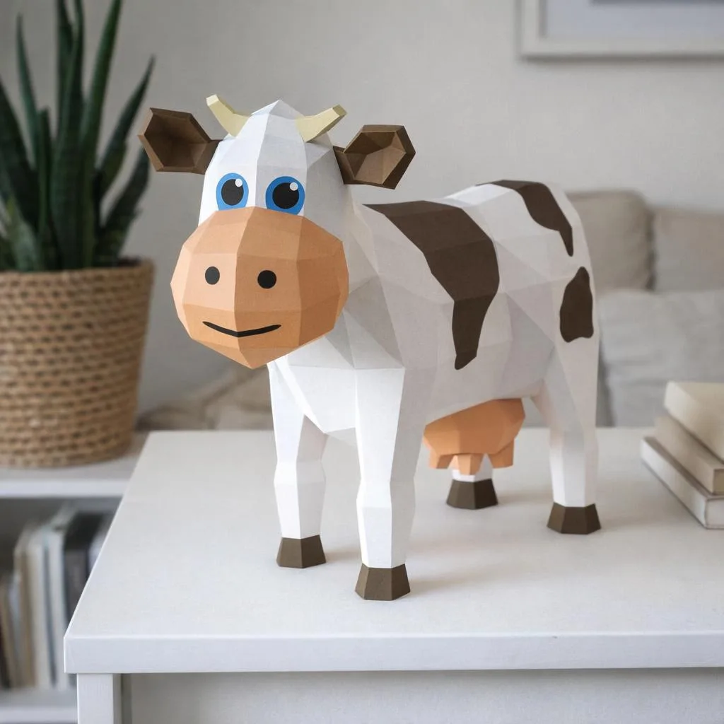 Cartoon-Kuh als 3D-Origami-Papercraft